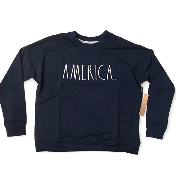 NWT Rae Dunn America Sweatshirt, Pullover Preppy Patriotic Crewneck Blue XS - Picture 11 of 11